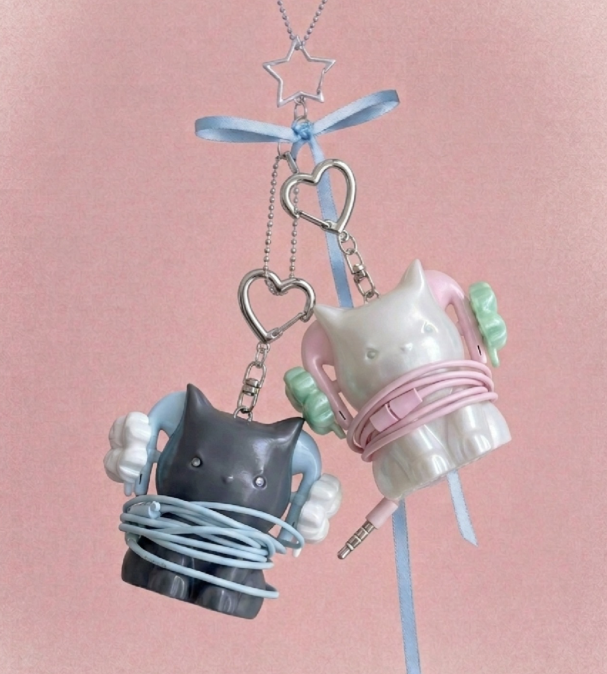 韓國小眾品牌 46month 小貓 耳機線收納 心型 鎖匙扣｜Cat Cable Keyring