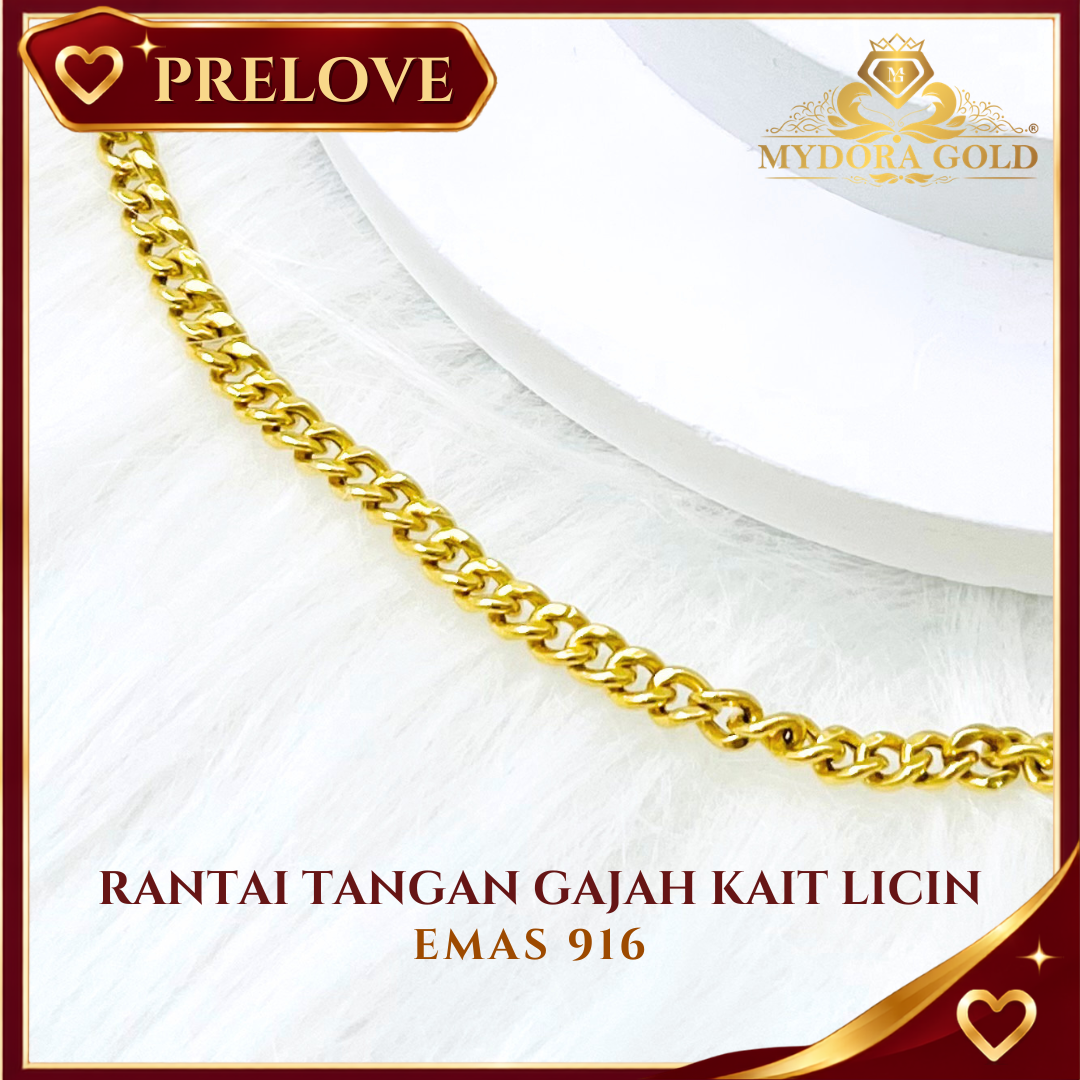 Pre-Loved: Rantai Tangan Gajah Kait Licin l EMAS 916/22K
