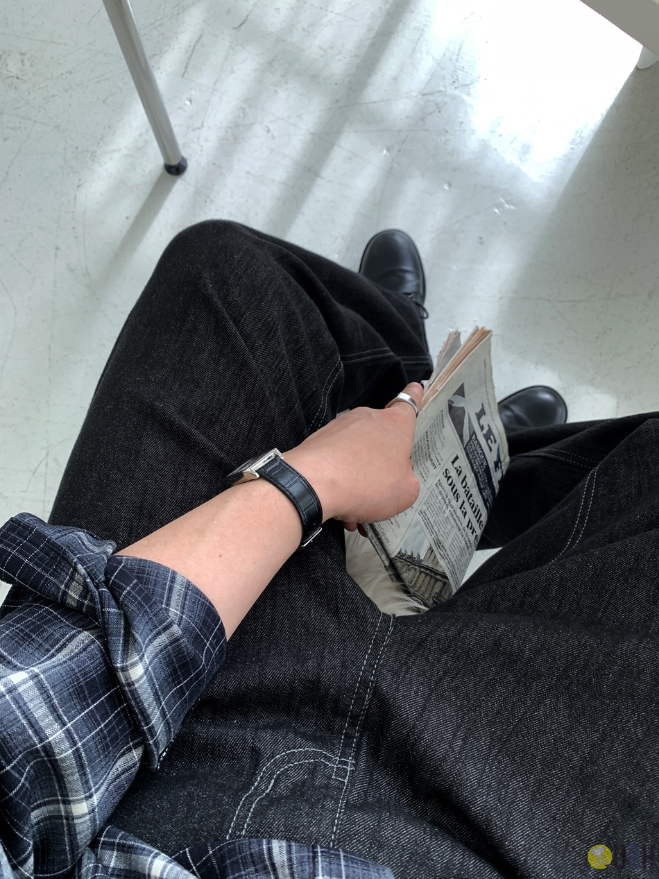 【100%保證韓國直送】經典原色挺闊對比色明線半寬鬆牛仔褲 👖 [2 color] RL114834