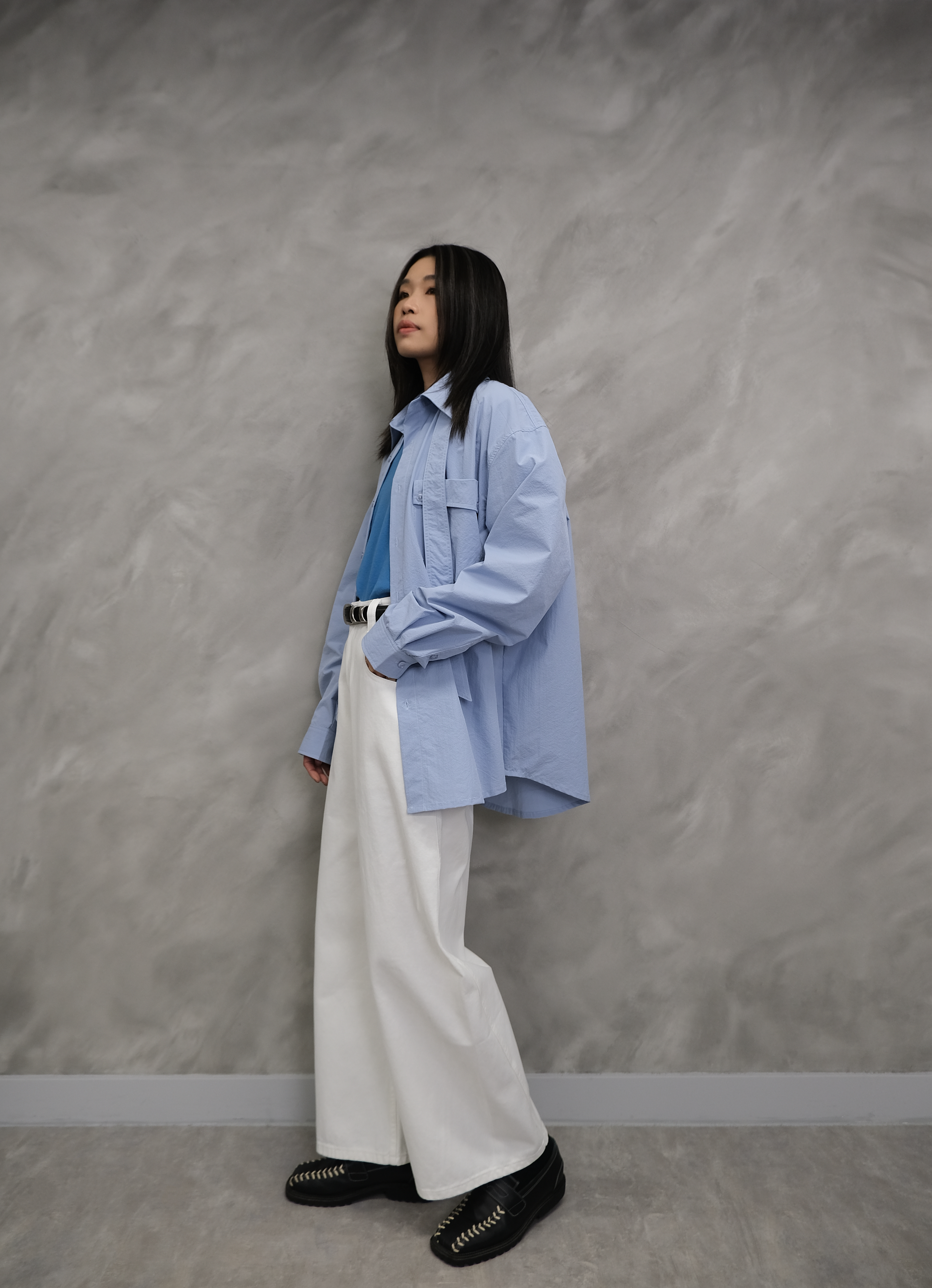 Oversized blue striped shirt #sh29