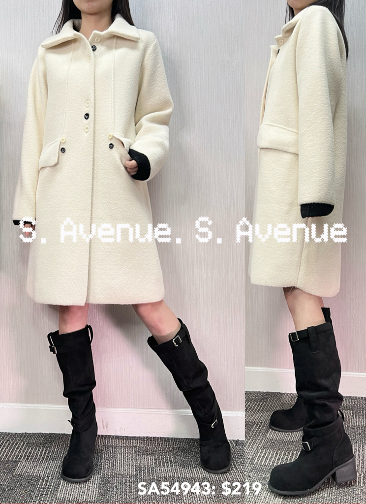 SA54943: 長袖有領撞色鈕前有骨長褸