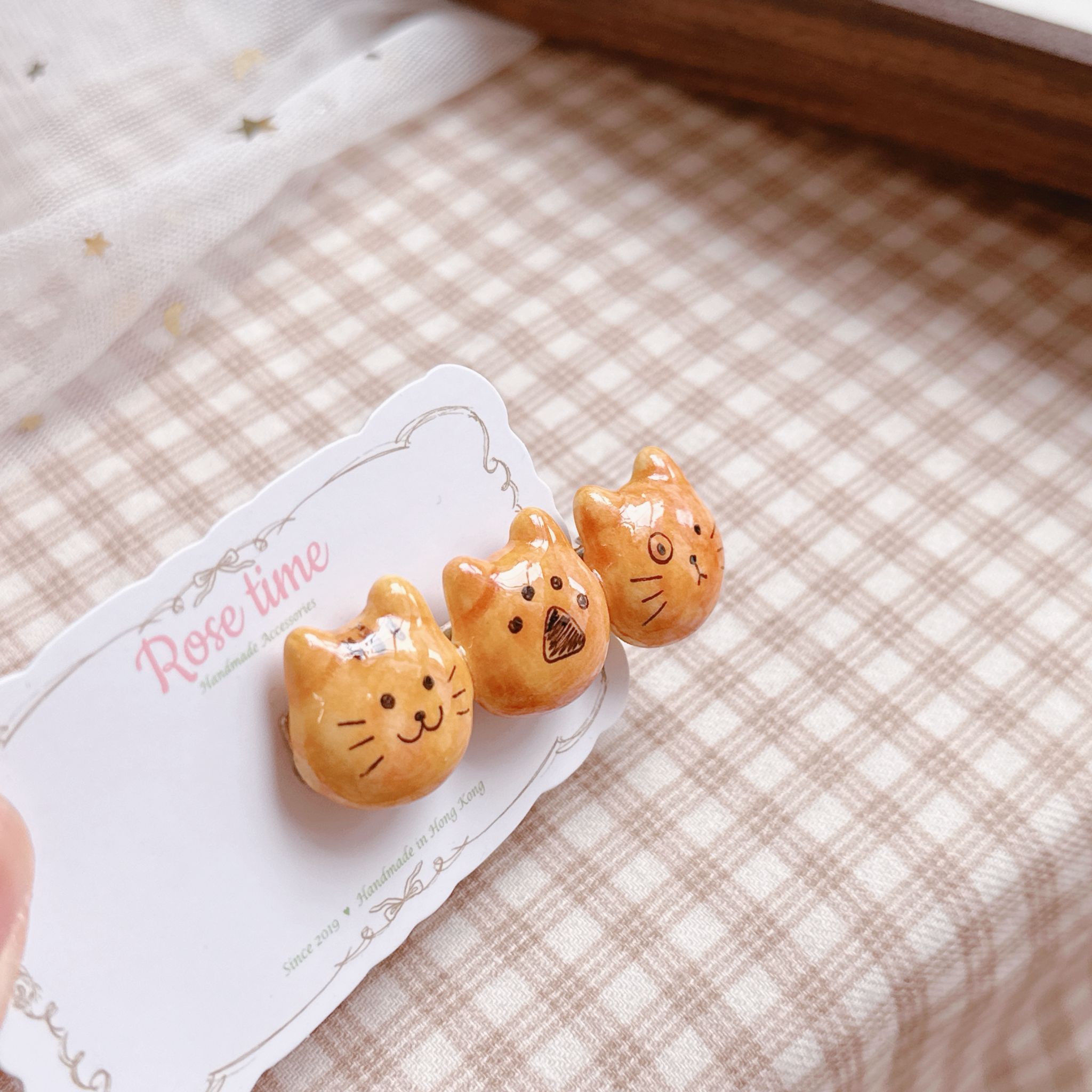 手繪貓貓饅頭髮夾