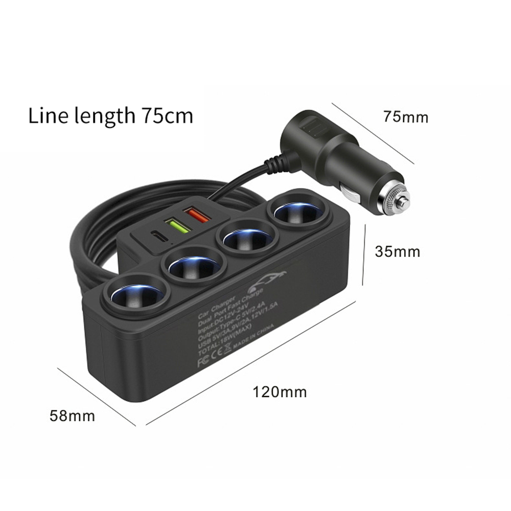 車載點煙器一拖四帶QC3.0+USB+PD快充接口 12V 24V UB0245