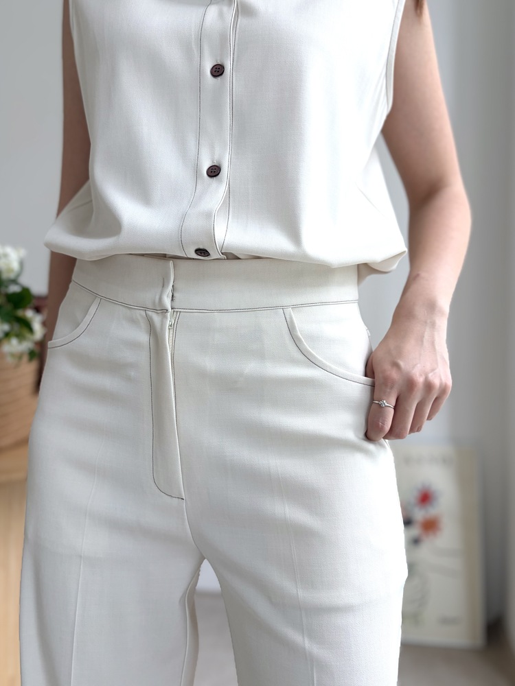 Topstitched Cooling Slacks (Ivory)