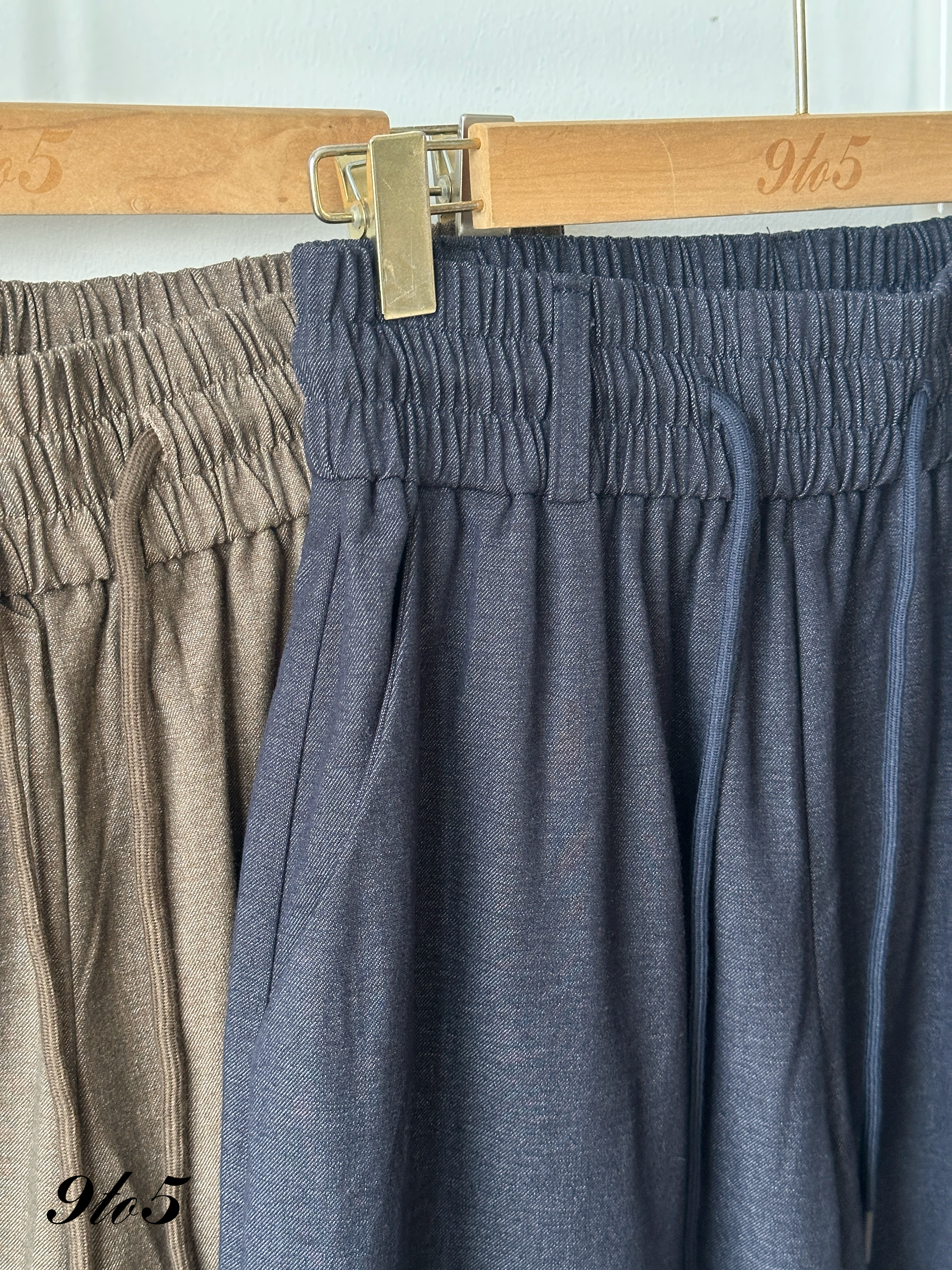 S1935 Drawstring Wide Leg Pants - Blue & Brown