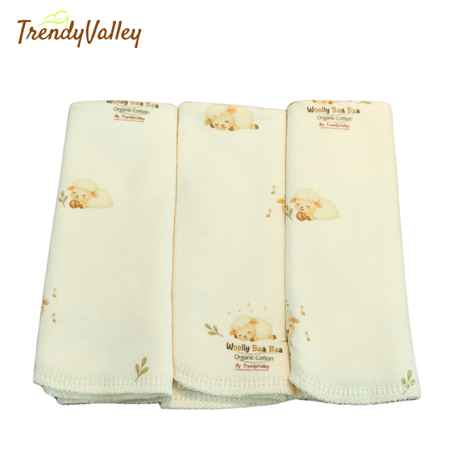 TrendyValley Organic Cotton Baby Wash Handkerchief Printed Design  (3 Pcs)