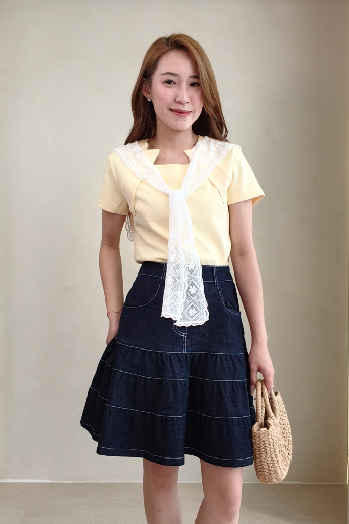 2225 Harper Contrast Stitch Denim Skirt
