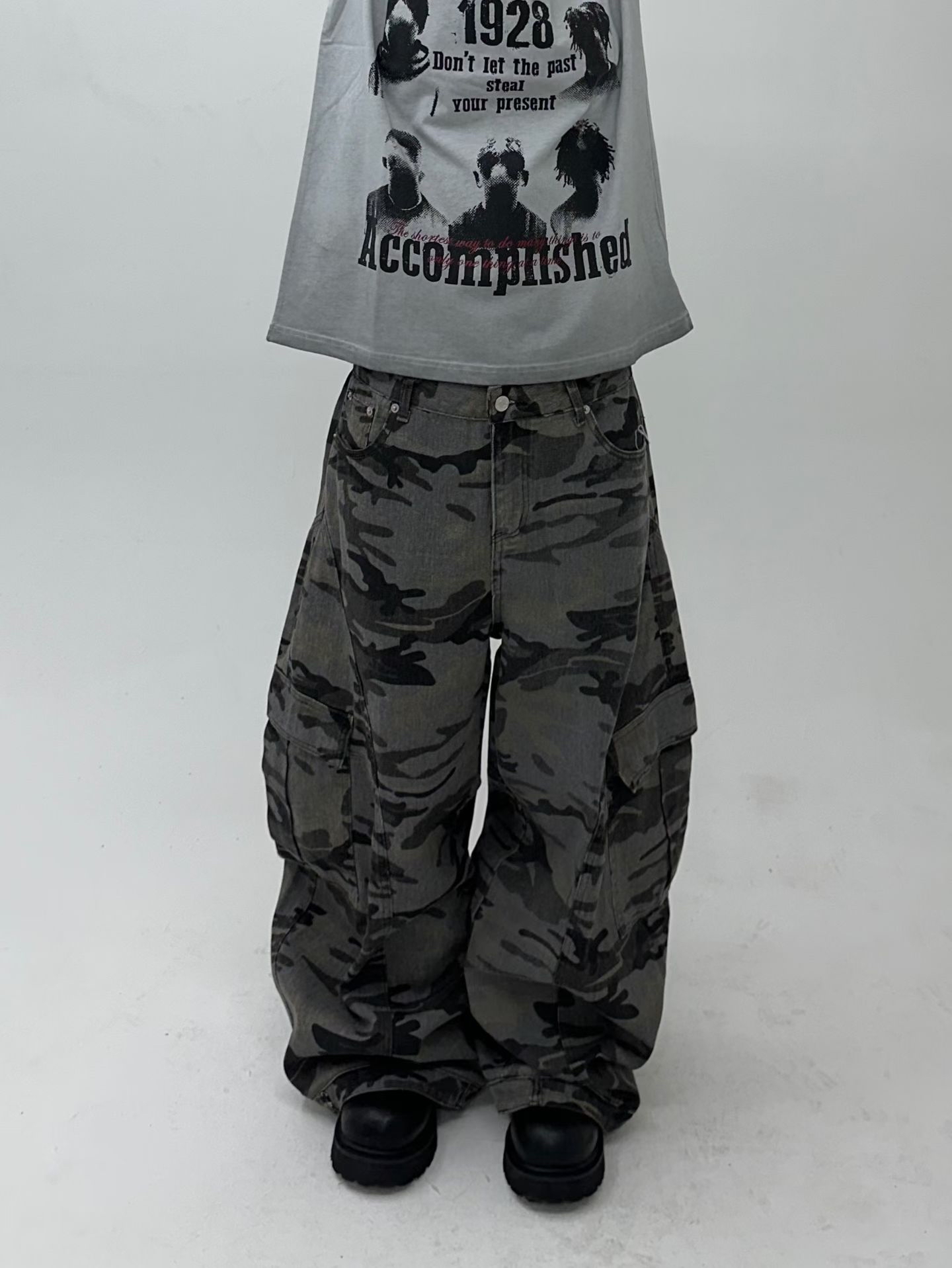 韓國新款迷彩彎刀工裝褲