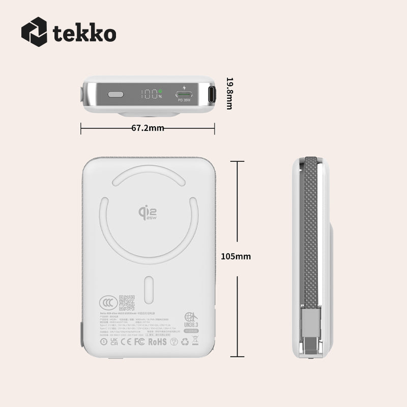Tekko SSB-Ultra MU10 | 行動電源 | CE、3C認證 | 10,000mAh | Qi2.2無線充電 | 磁吸 | 自帶充電線 | 自帶支架