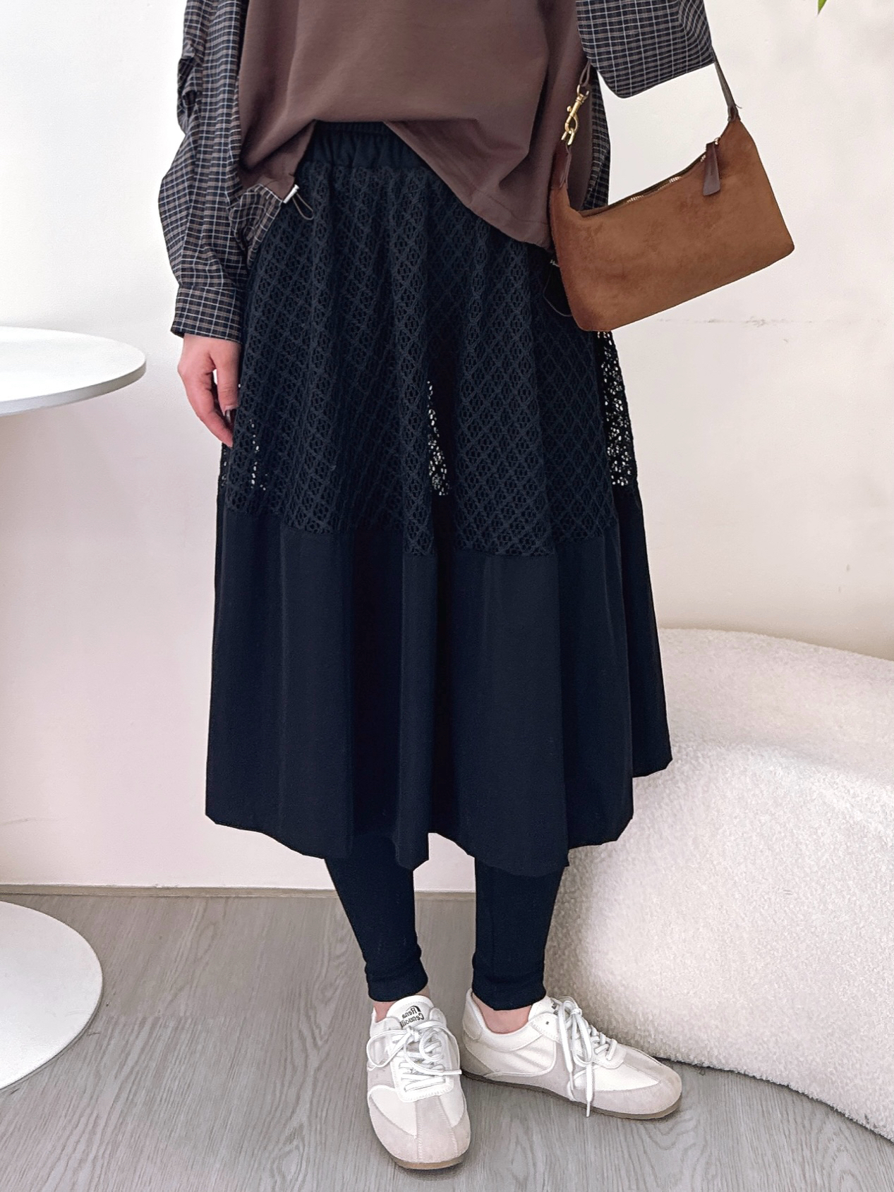 假兩件通花Leggings拼半截裙