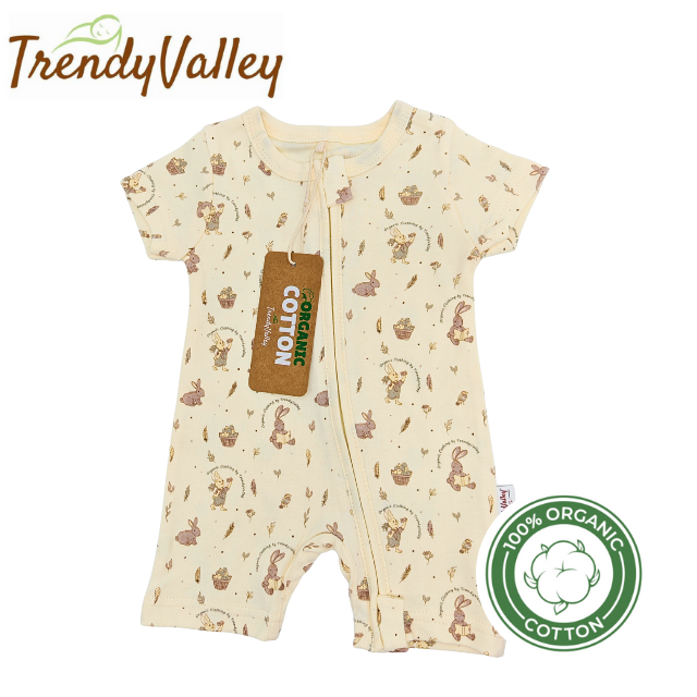 Trendyvalley Organic Cotton Short Sleeve Short Pant Zip Romper