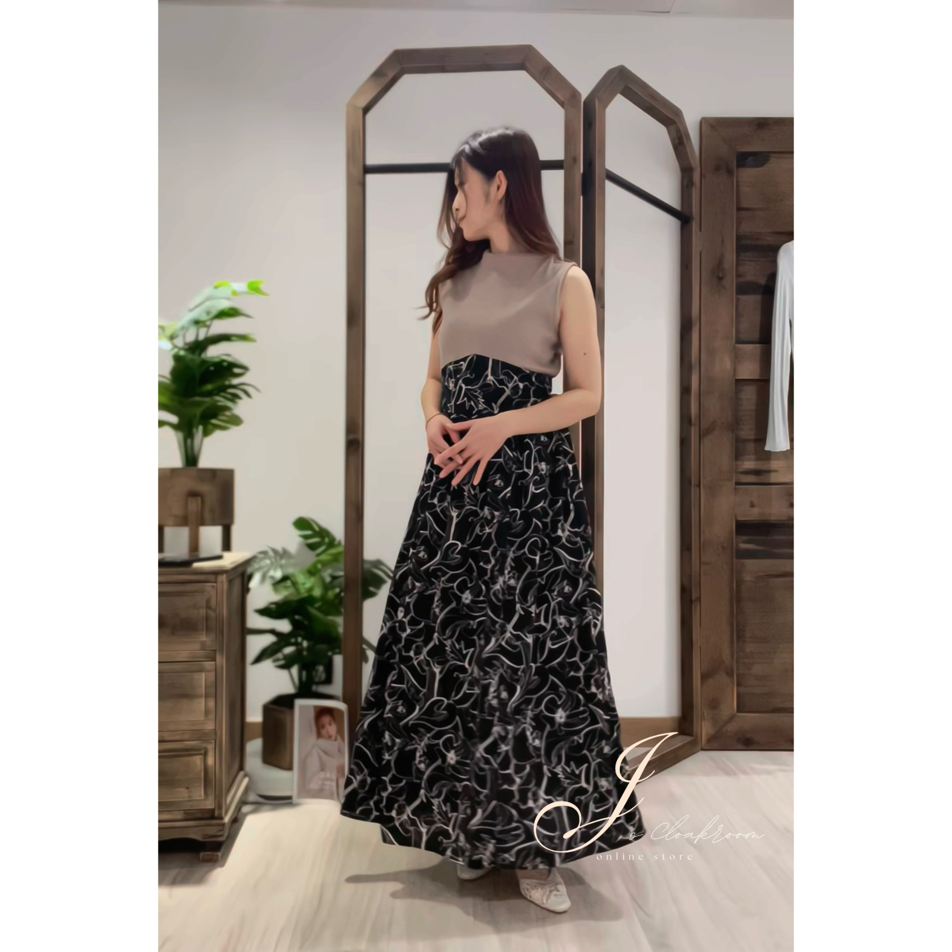 懶人必購👒假兩件花卉拼色洋裝裙(JP)[可可色]362411