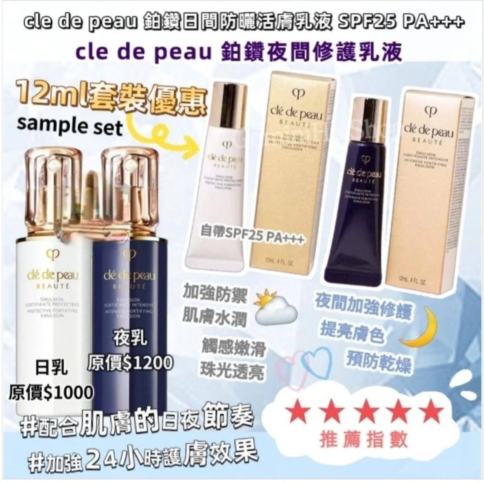 *cle de peau 鉑鑽日乳12ml+夜乳12ml小樣套裝*