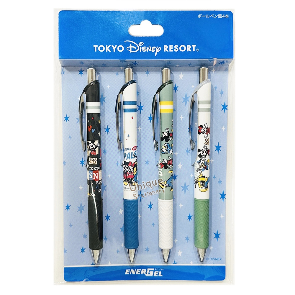 現貨｜【日本 Disney Store 限定】一套四枝 Mickey & Friends 米奇與朋友 日本製 Pentel EnerGel 0.5mm  黑色 啫喱筆 (073784)