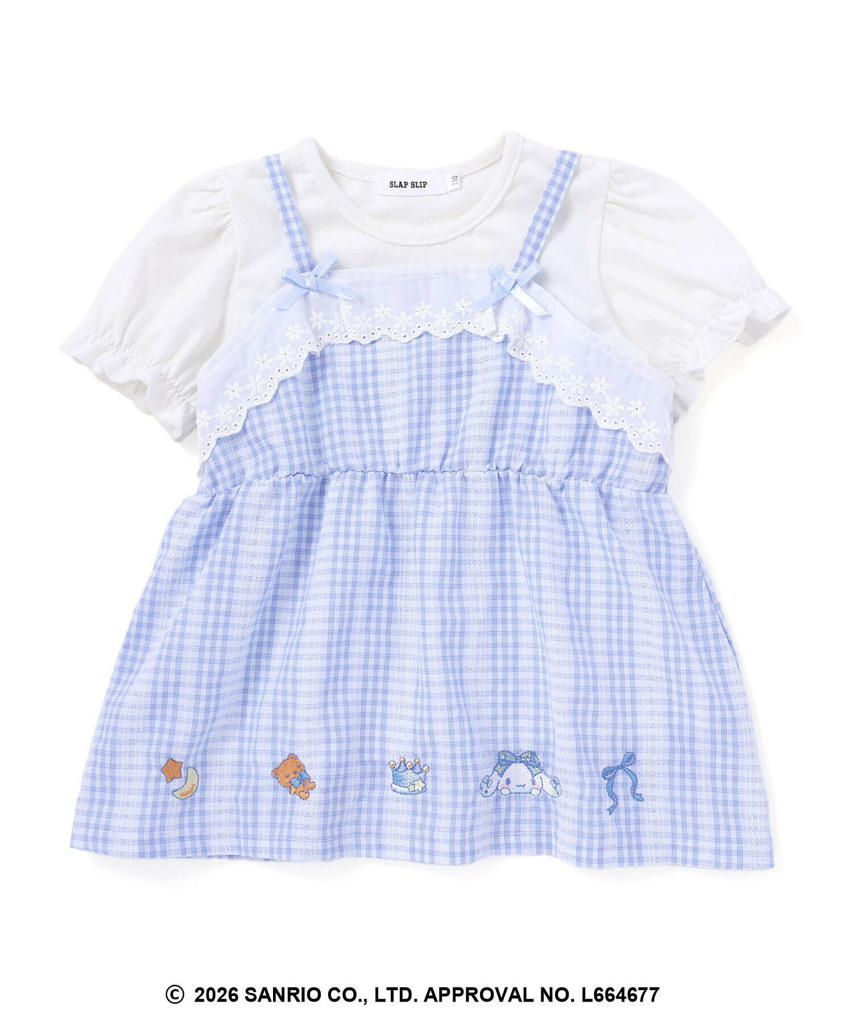 🇯🇵預訂 日本直送🇯🇵Slap Slip x Sanrio系列兩色人物刺繡格紋蕾絲吊帶背心+泡泡袖印花T恤套裝