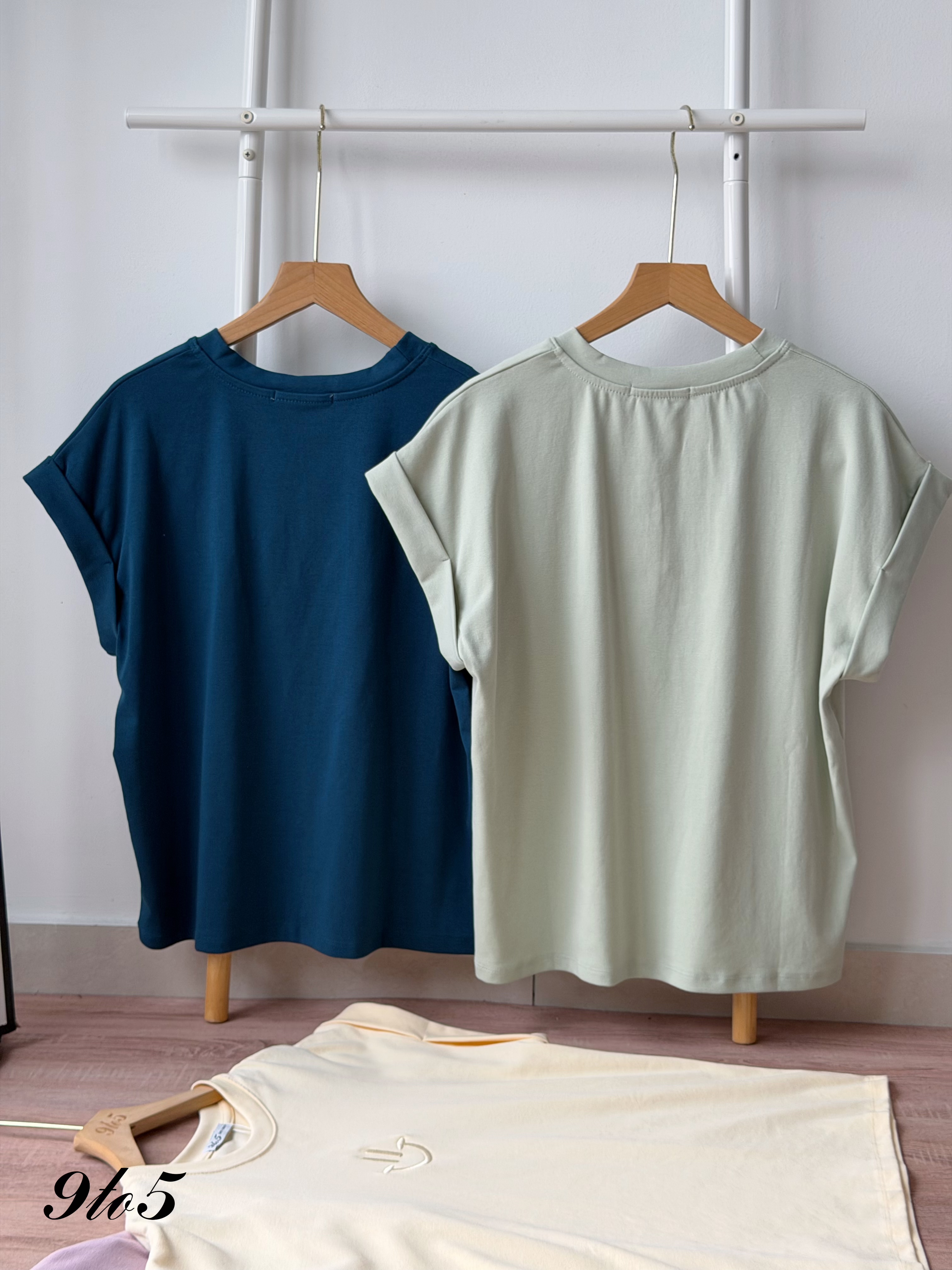 T4497 Embroidery Smile Cape Sleeve Tee - 4 Colors 