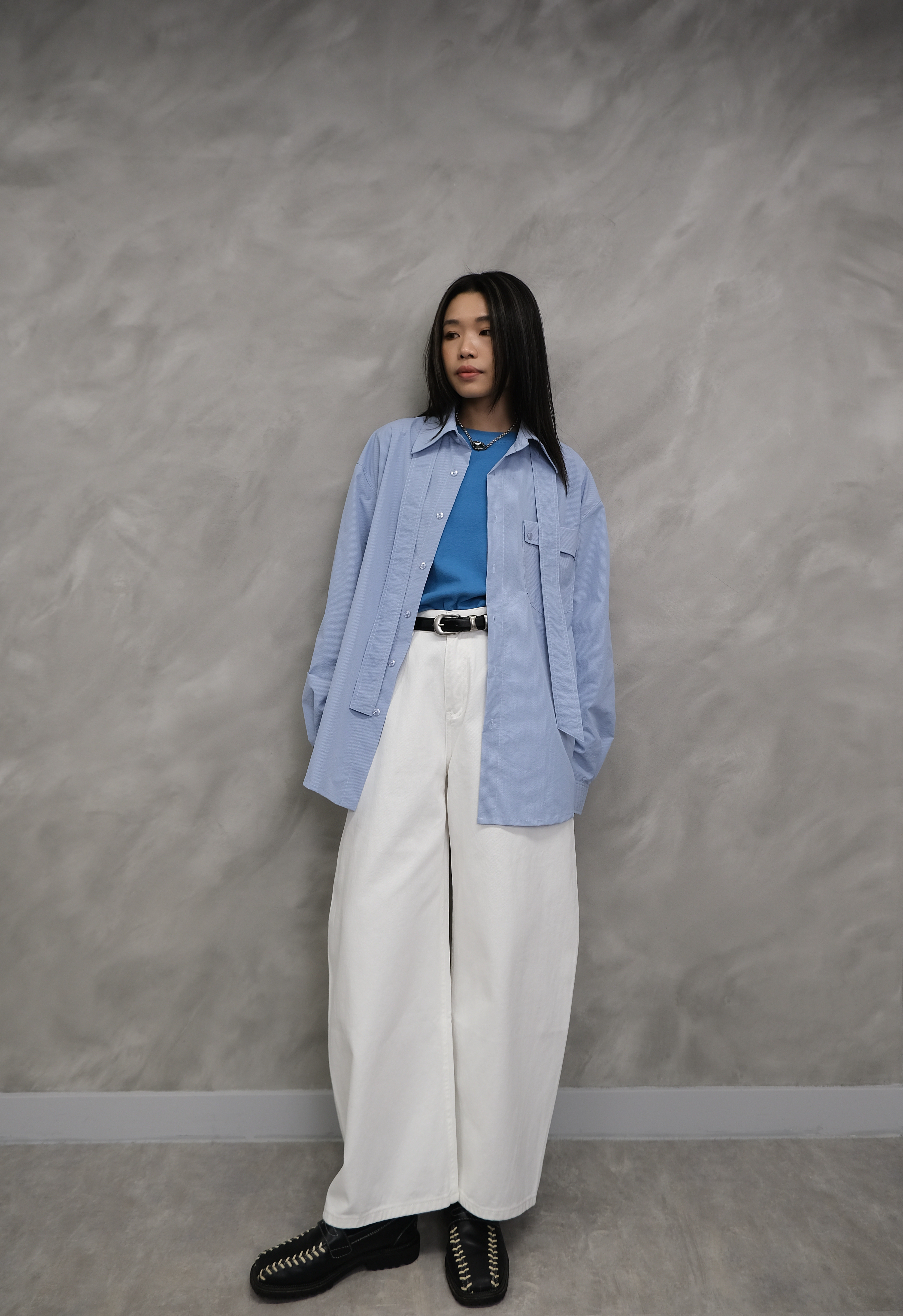 Oversized blue striped shirt #sh29