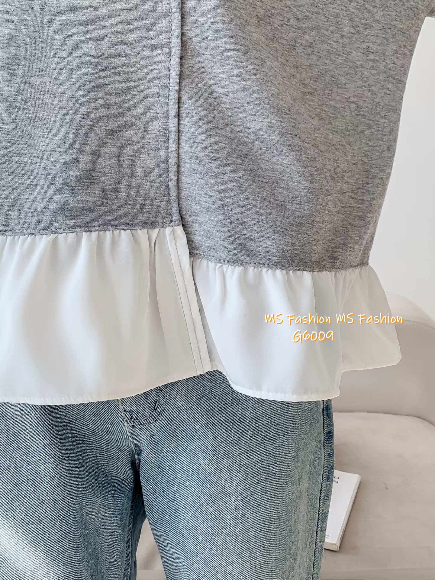 G6009 韓國🇰🇷拼色ruffle衫腳top