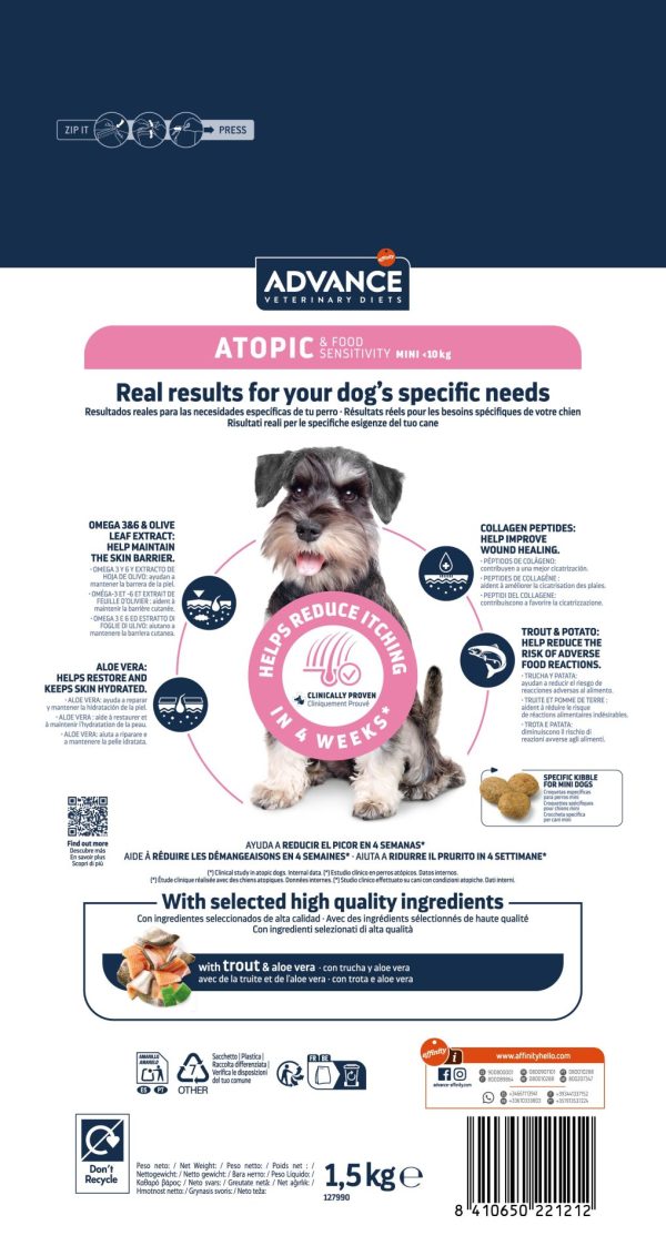 ADVANCE處方狗糧 - 皮膚及食物過敏專用 1.5KG（適合體重1-10kg小型成犬及4個月以上幼犬）