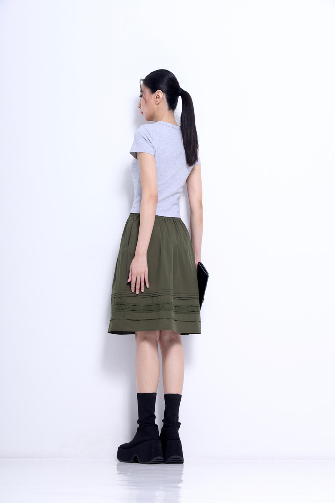 CS1436 Lace Trim A-Line Skirt