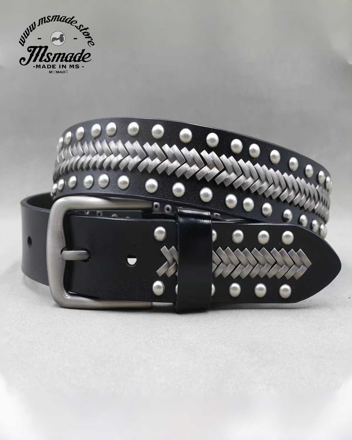 M011復古鍋釘二層牛皮皮帶