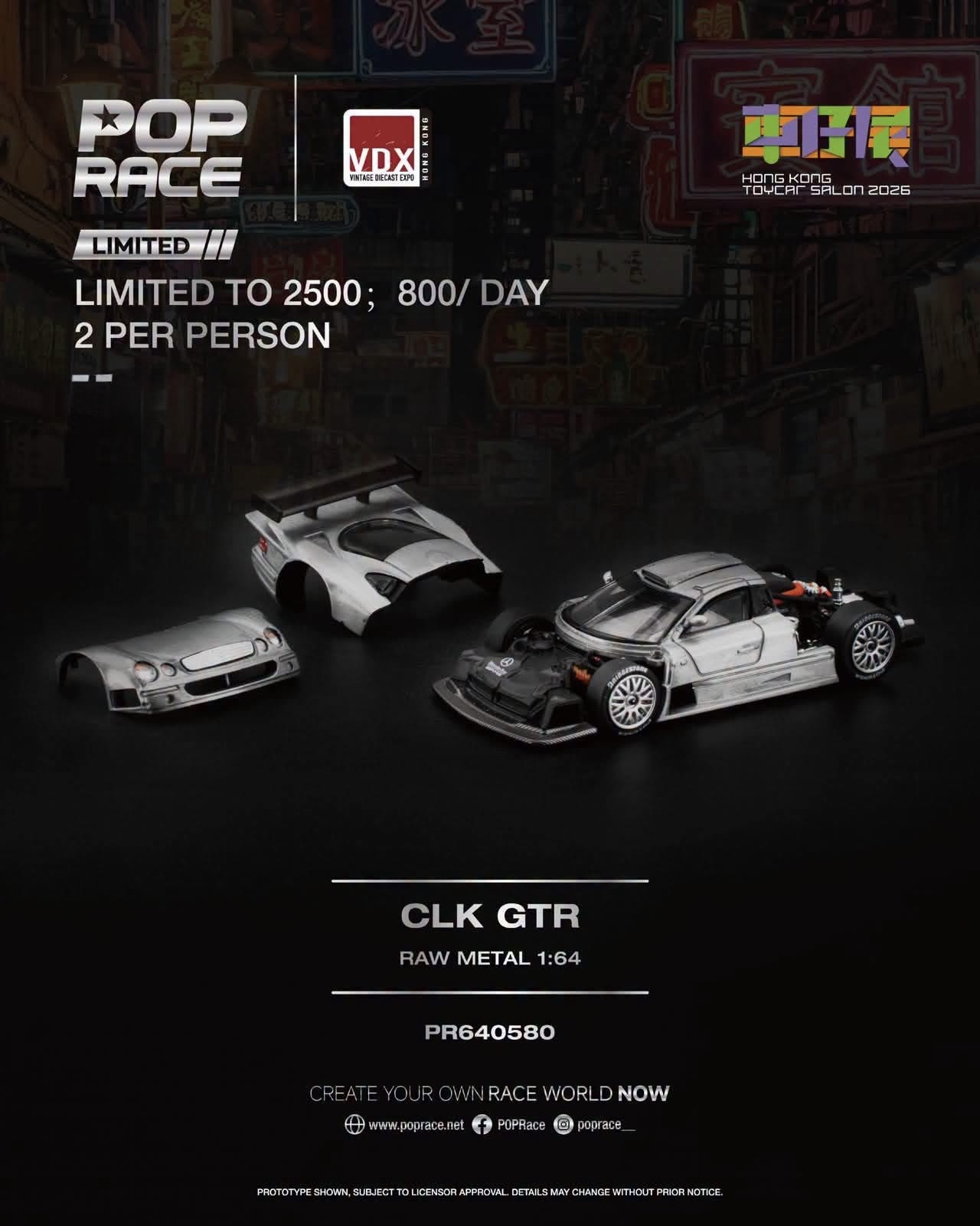POP RACE X Hong Kong Toy Car Salon 2026 Exclusive MERCEDES-BENZ AMG CLK-GTR  PR640580 香港車仔展2026限定