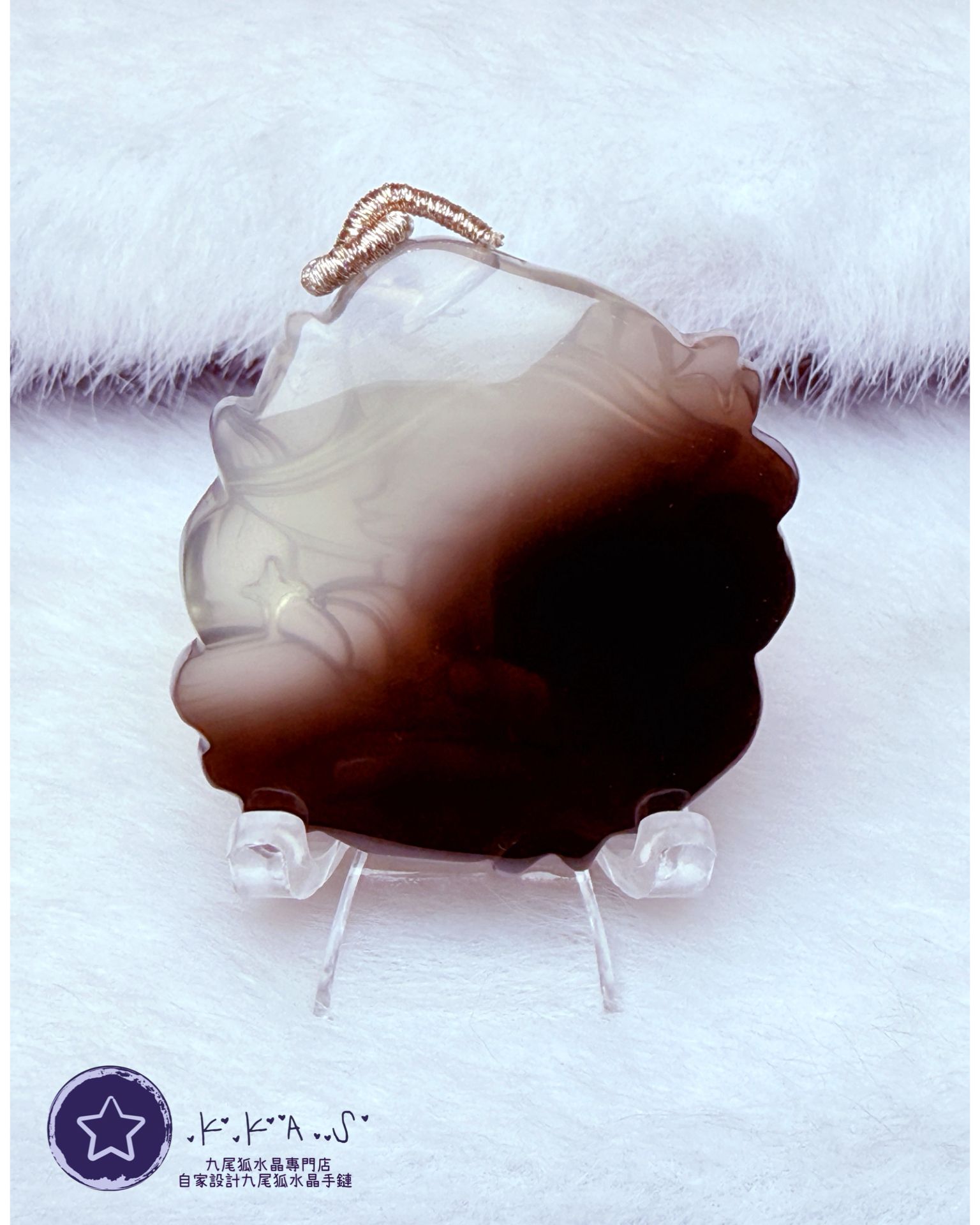 K00134 茶水晶 邱比特狐 - 吊墜/手牌兩用款