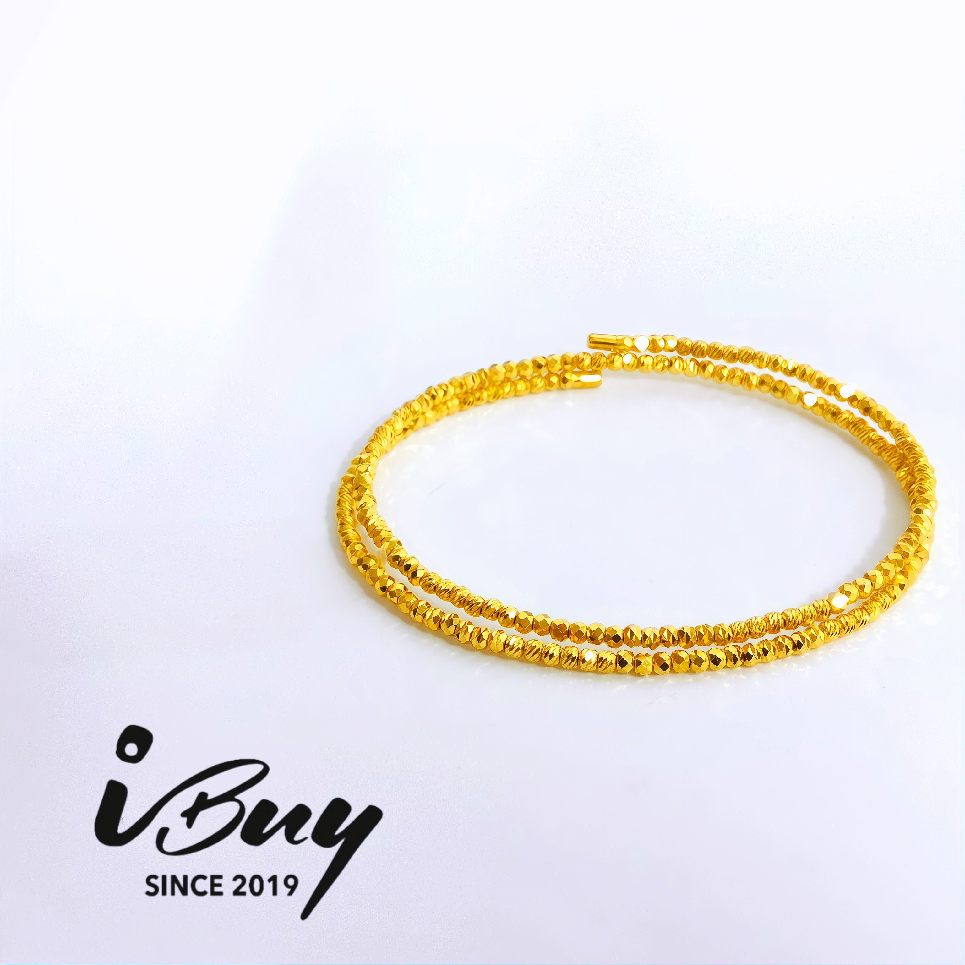 916 GOLD 2ROW ITALIAN BEAD BANGLE  916 金 双圈爆闪米珠双面珠手圈