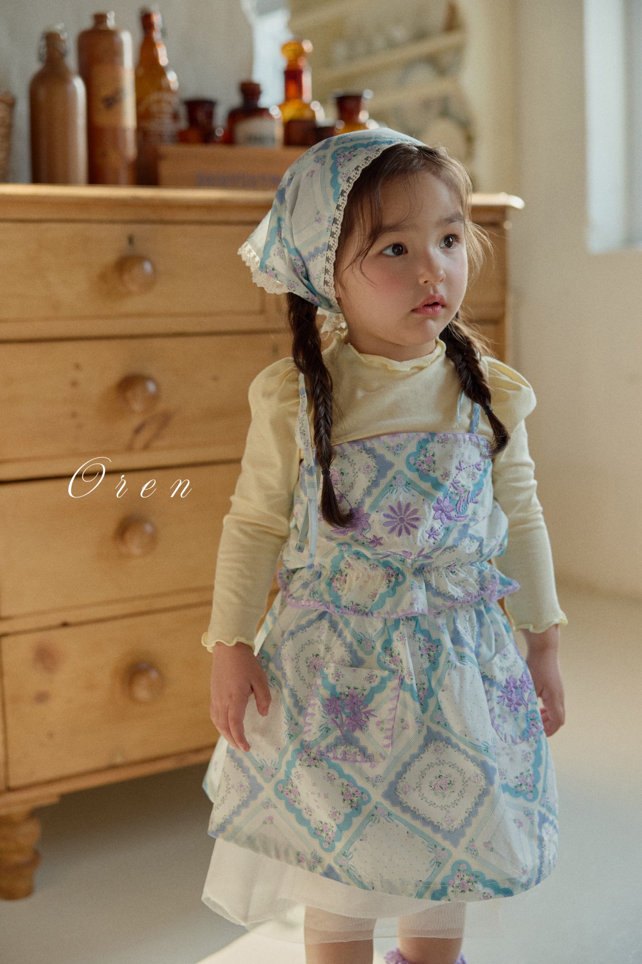 刺繡花花套裝 (吊帶+短裙+帽)