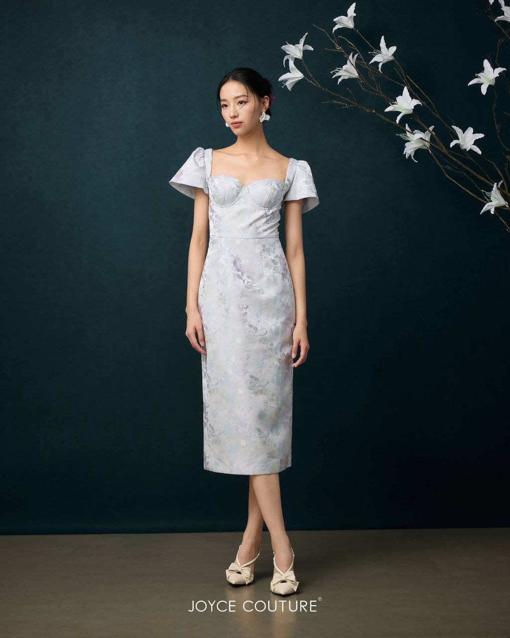 花卉方领连身裙 D0362