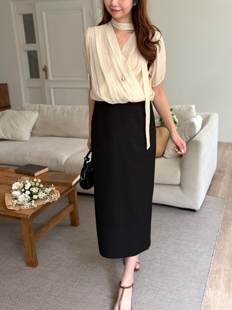 Louise Wrap Blouse with Tie (Cream)