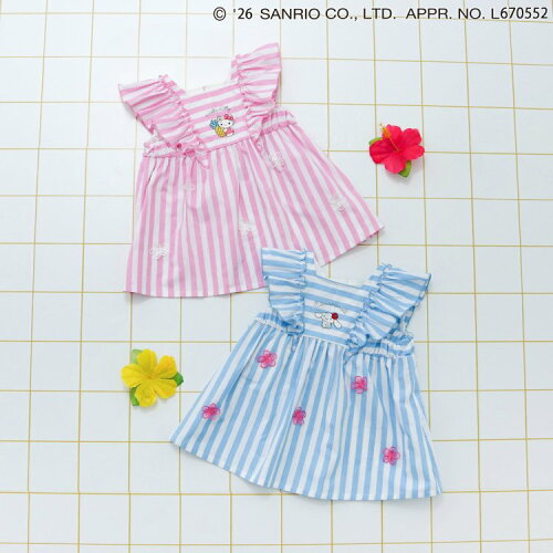 🆕【⭐訂購⭐】🇯🇵日本直送🌀#Sanrio 刺繡 立體花朵 荷葉褶邊 條紋 上衣［2款選］🌀 [ELDA-0265][260529]