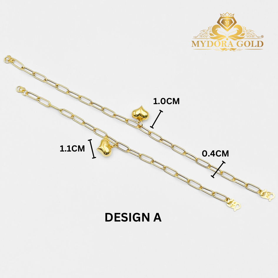 MYDORA Rantai Tangan Mini Paper Clip + 1 Love Licin | EMAS 916/22K