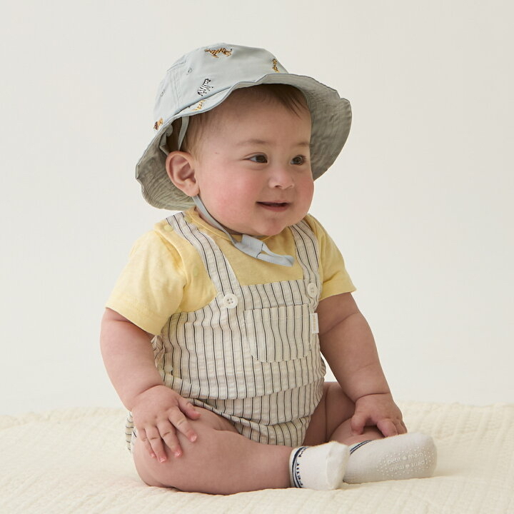 🇯🇵預訂 日本直送🇯🇵Petit Main兩色格紋條紋口袋吊帶短袖包屁衣