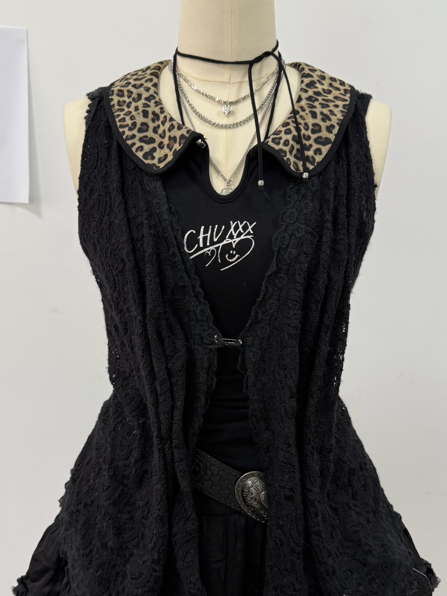 [On Sale] Black Leopard Print Collared Vest