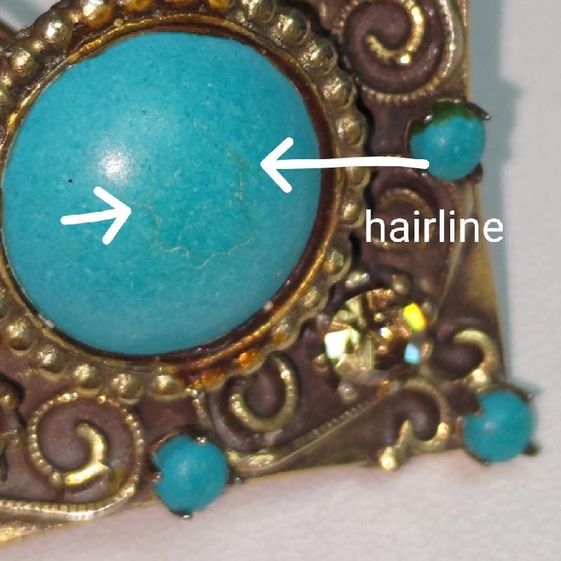 C.a. 1950-60s Victorian Revival Turquoise Paste Cabochon Tassel Brooch(EA1863)