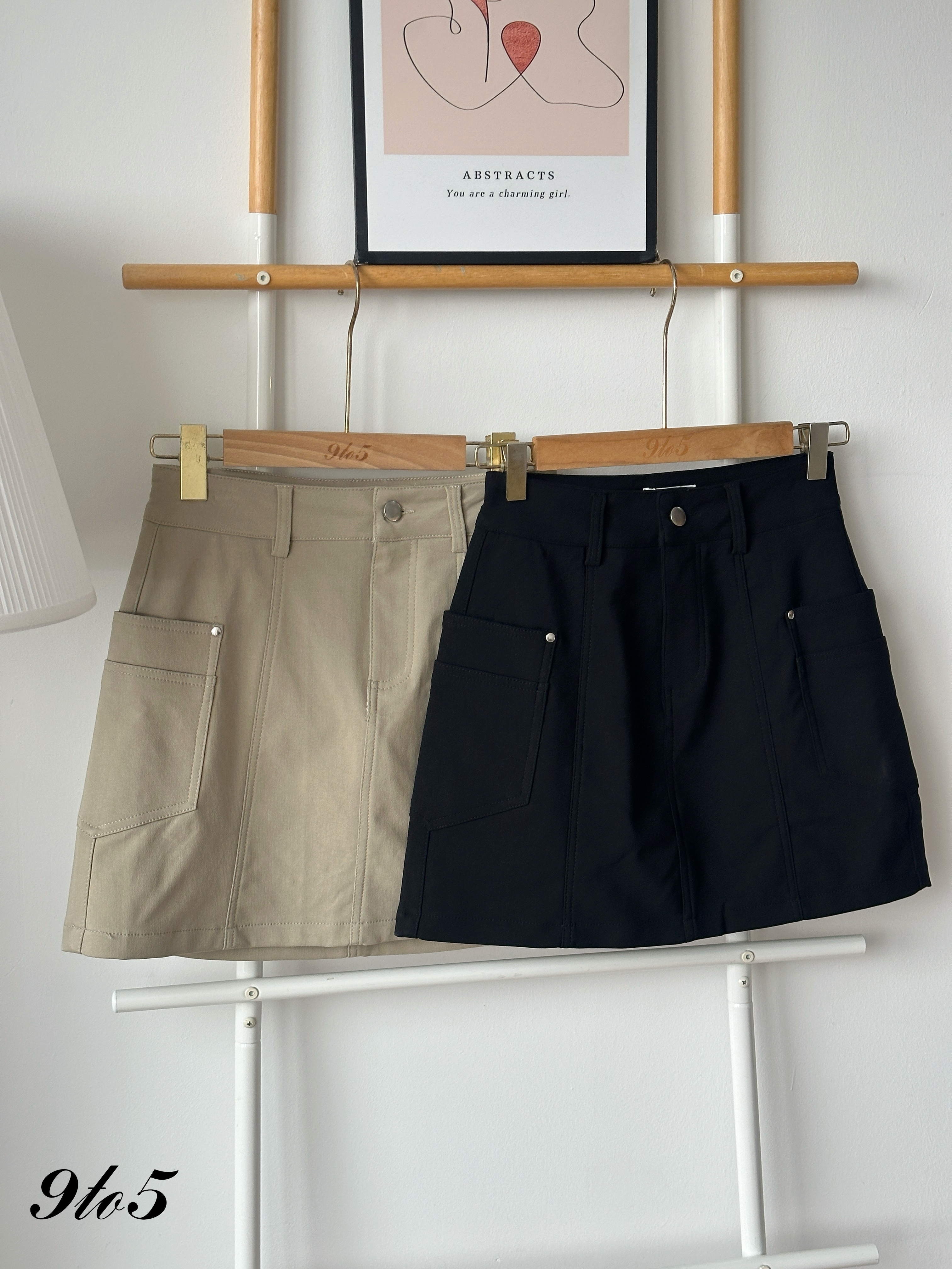 S1961 A Line Short Skirt - Black & Khaki