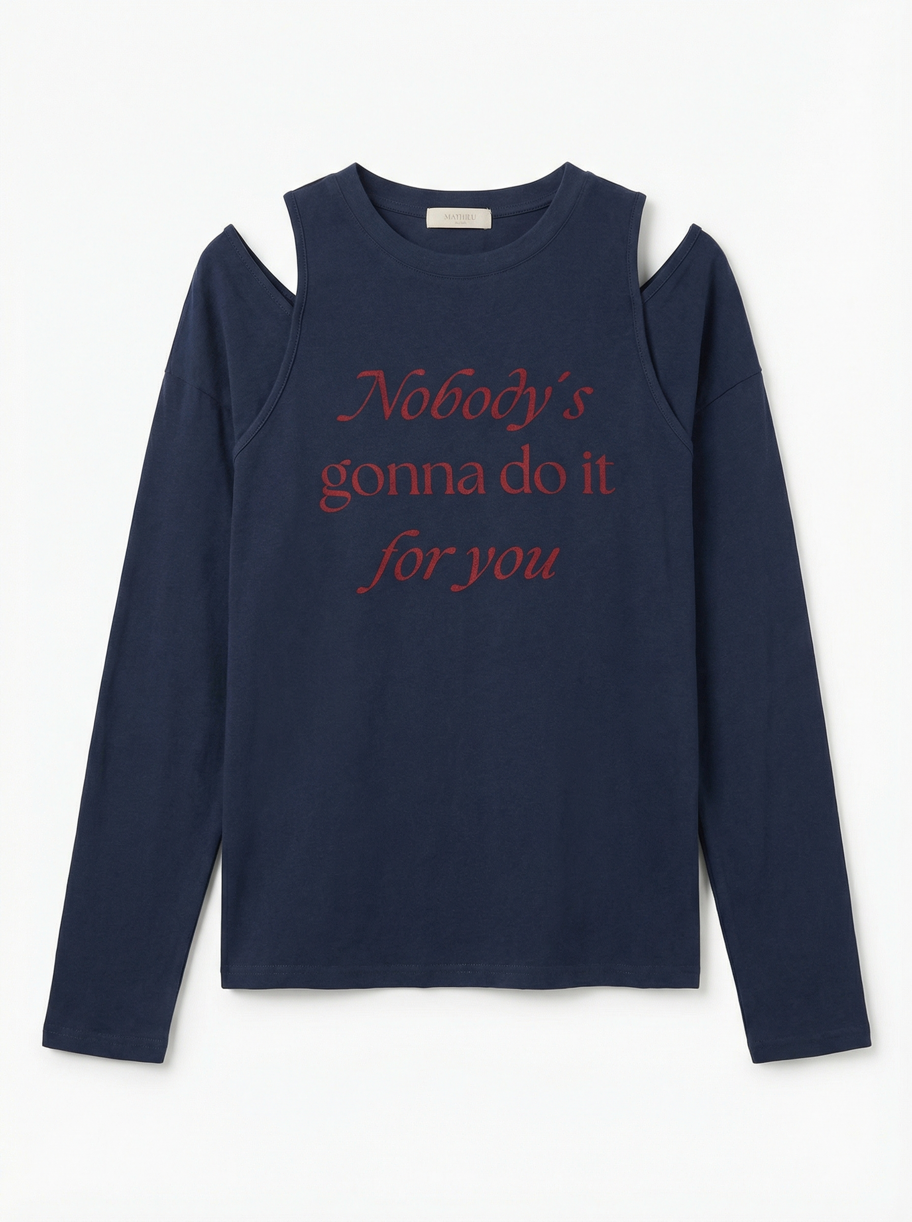 文字開衩長袖上衣＋格紋蝴蝶結百褶短裙褲套裝