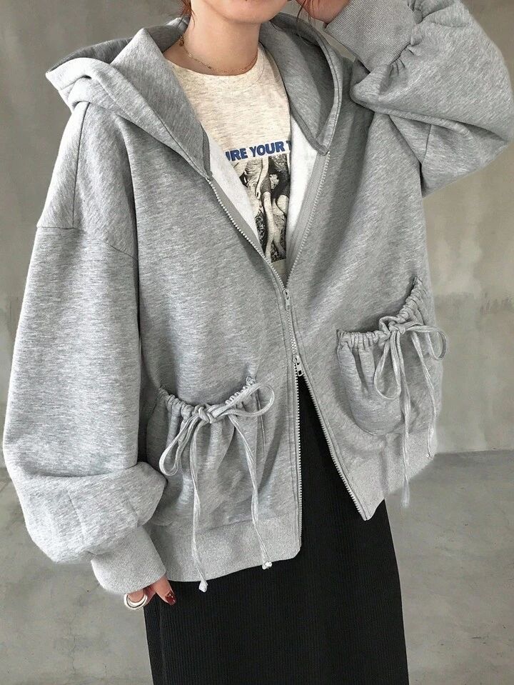 休閒抽繩連帽拉鍊外套