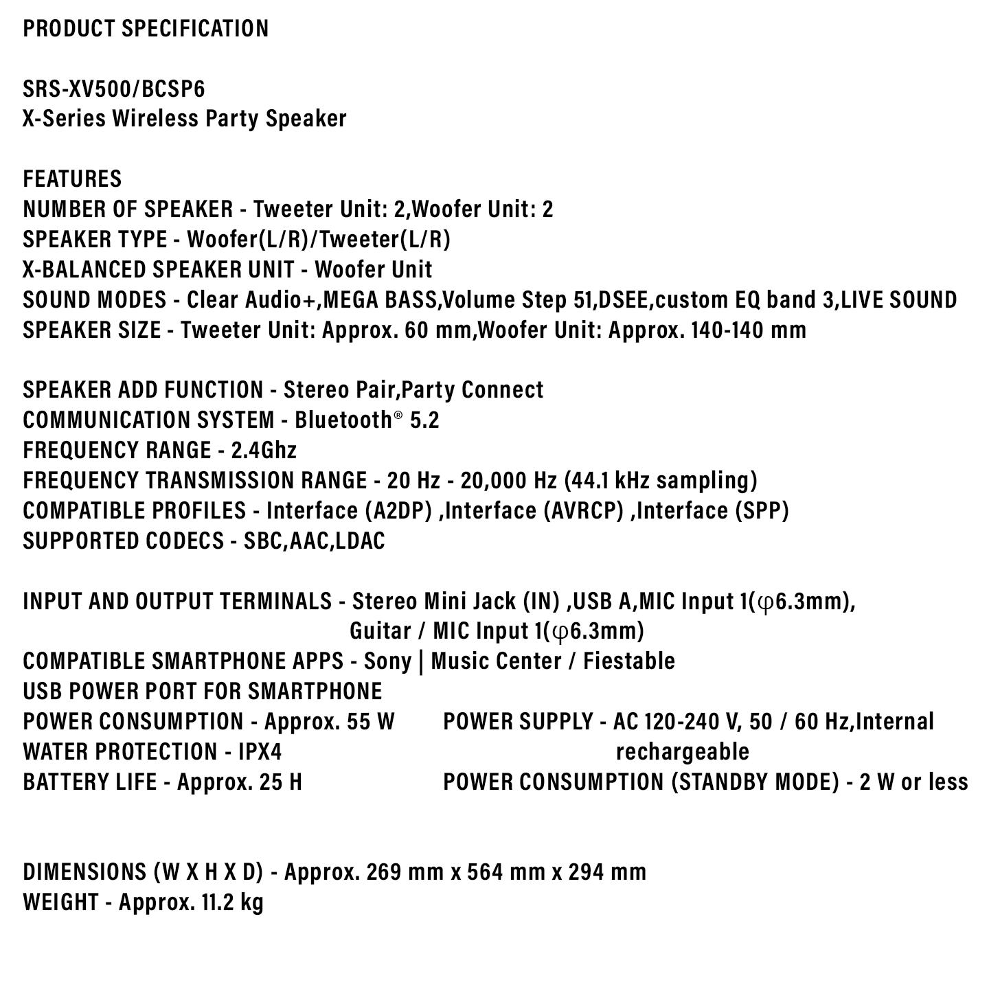 Sony X-Series Portable Party Speaker (SRS-XV500)