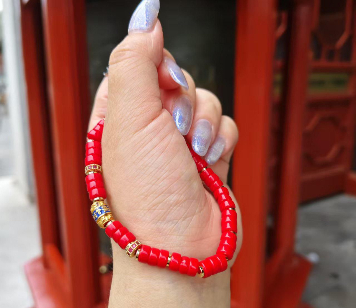 北京雍和宮雪巴琉璃紅色/綠色手串（包開光）