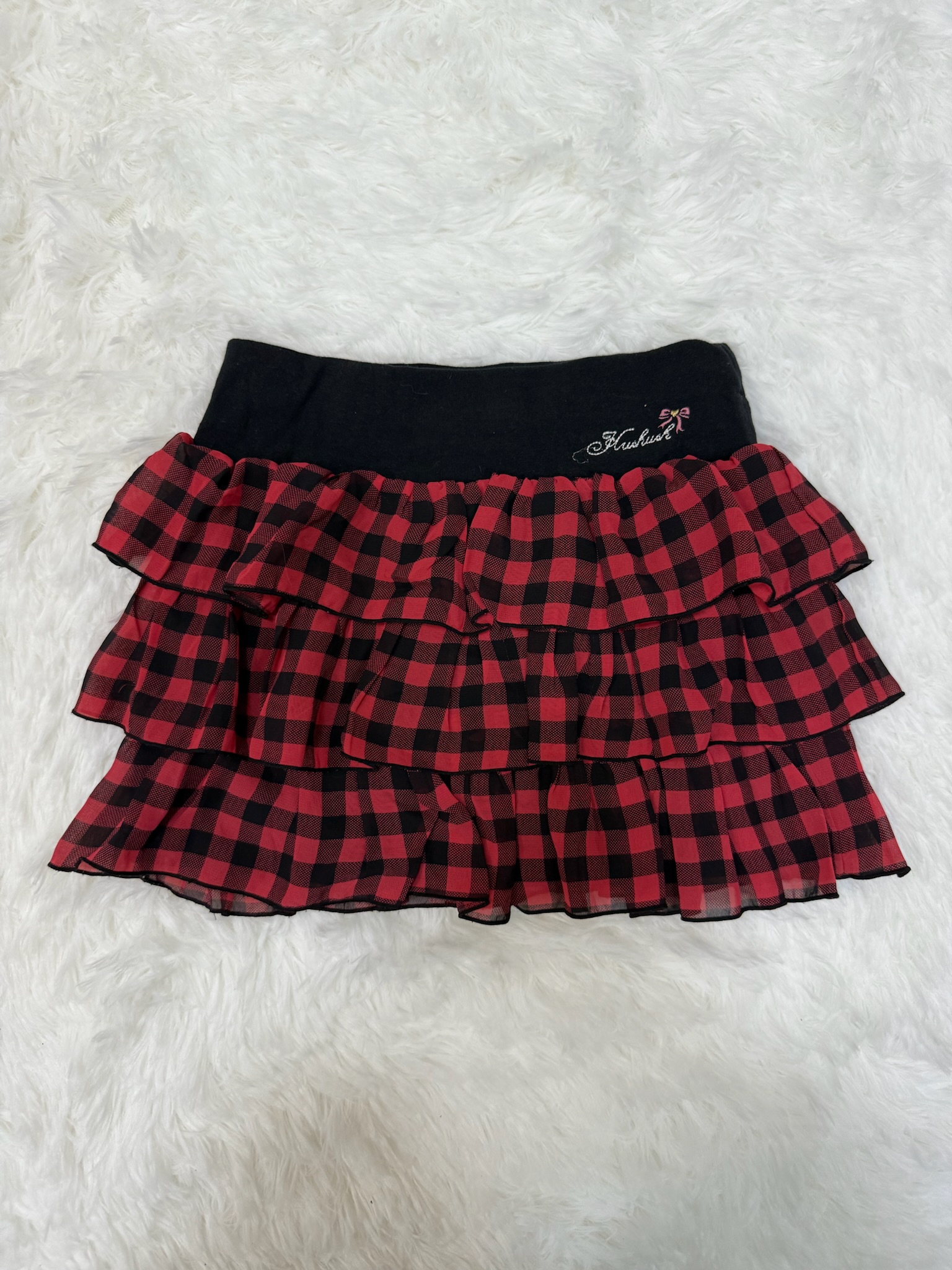 Y2k Red & Black Buffalo Plaid Tiered Skirt