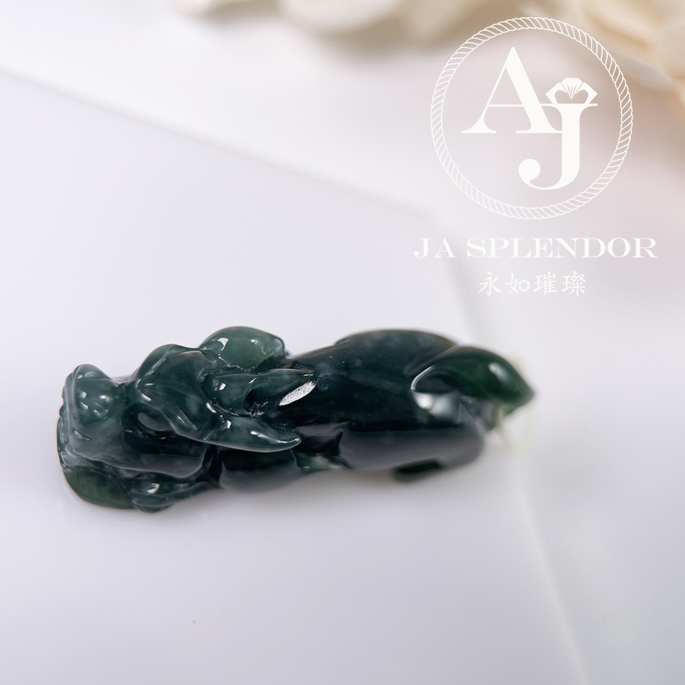 JN-2928 天然翡翠A玉藍水貔貅拼墨翠鑽石切割面圓珠手串| JA Splendor 