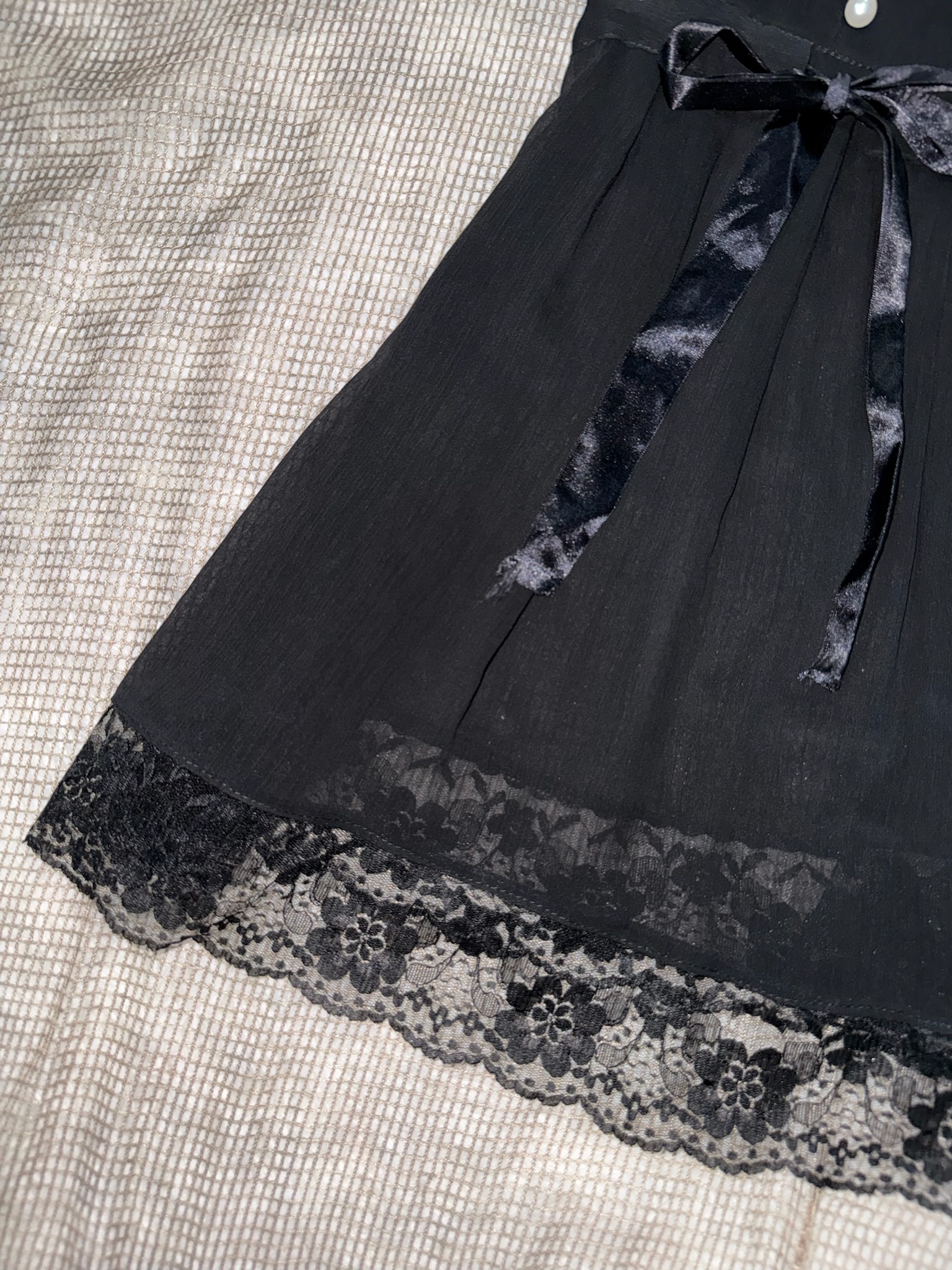 Sheer Puff Sleeve Black Dress with Statement Bow