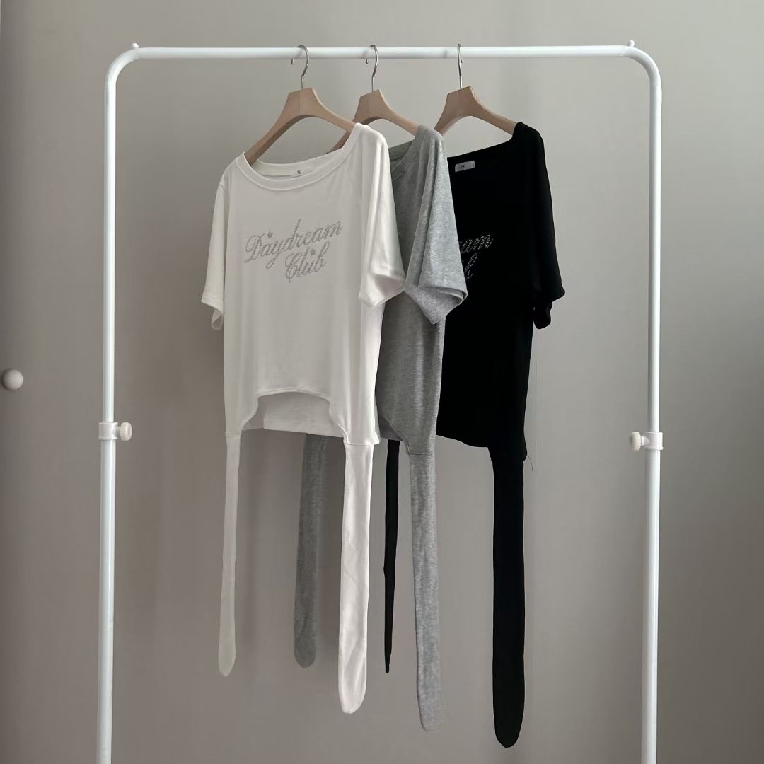 韓國寬鬆閃閃字母綁帶Oversized tee