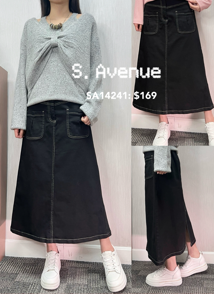 SA14241: 半截有鈕有拉鍊明線前雙袋小A字裙