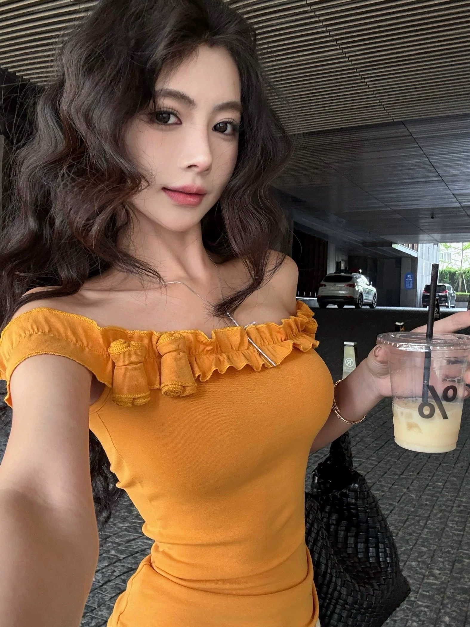 韩式木耳花边一字露肩｜CN01263516ORANGE