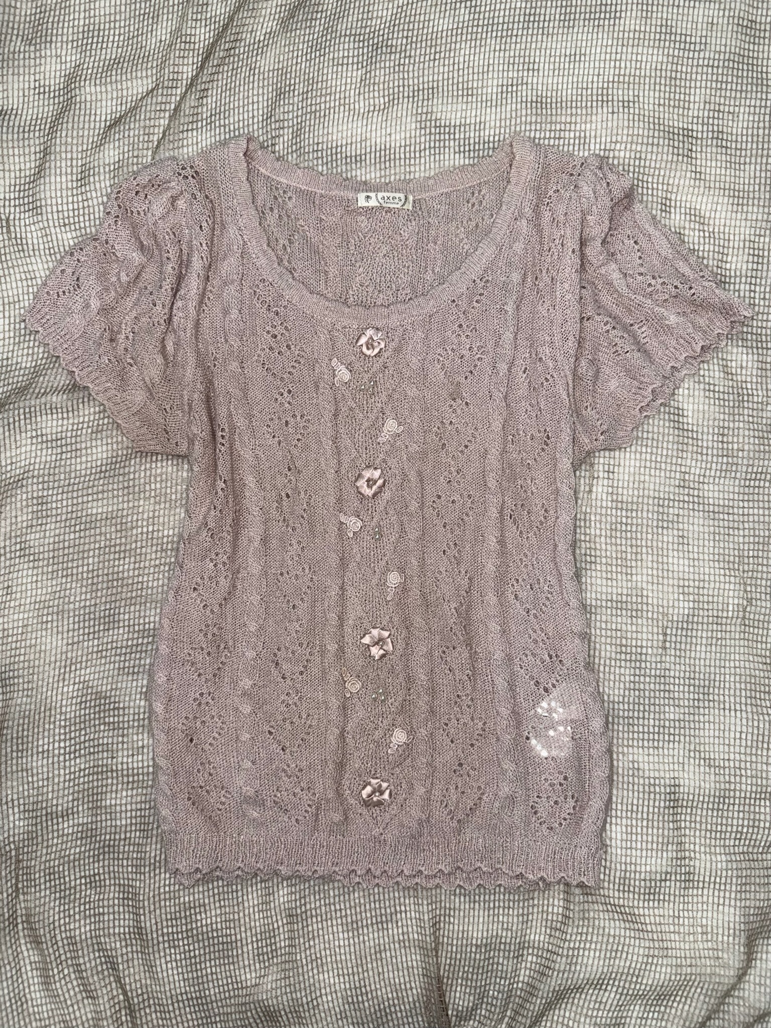 Axes Femme Coquette Ribbon & Rose Knit Top