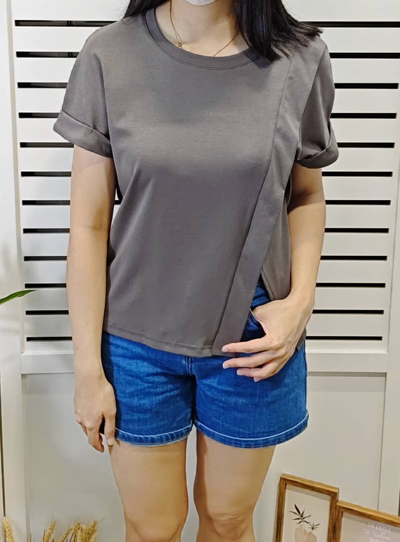 M5065 Round Neck Over Shoulder Details Tee