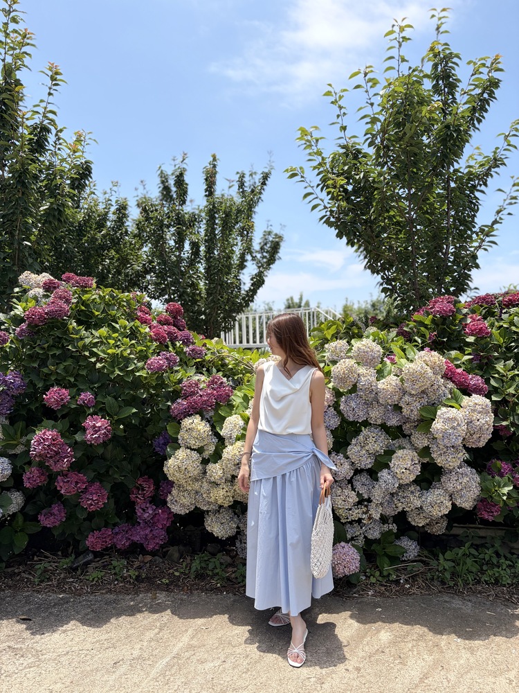 Wrap-Waist Flare Skirt (Blue)